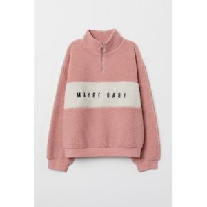 Pink and White Maybe Baby 1/4 Zip Sherpa Pullover Faux Shearling